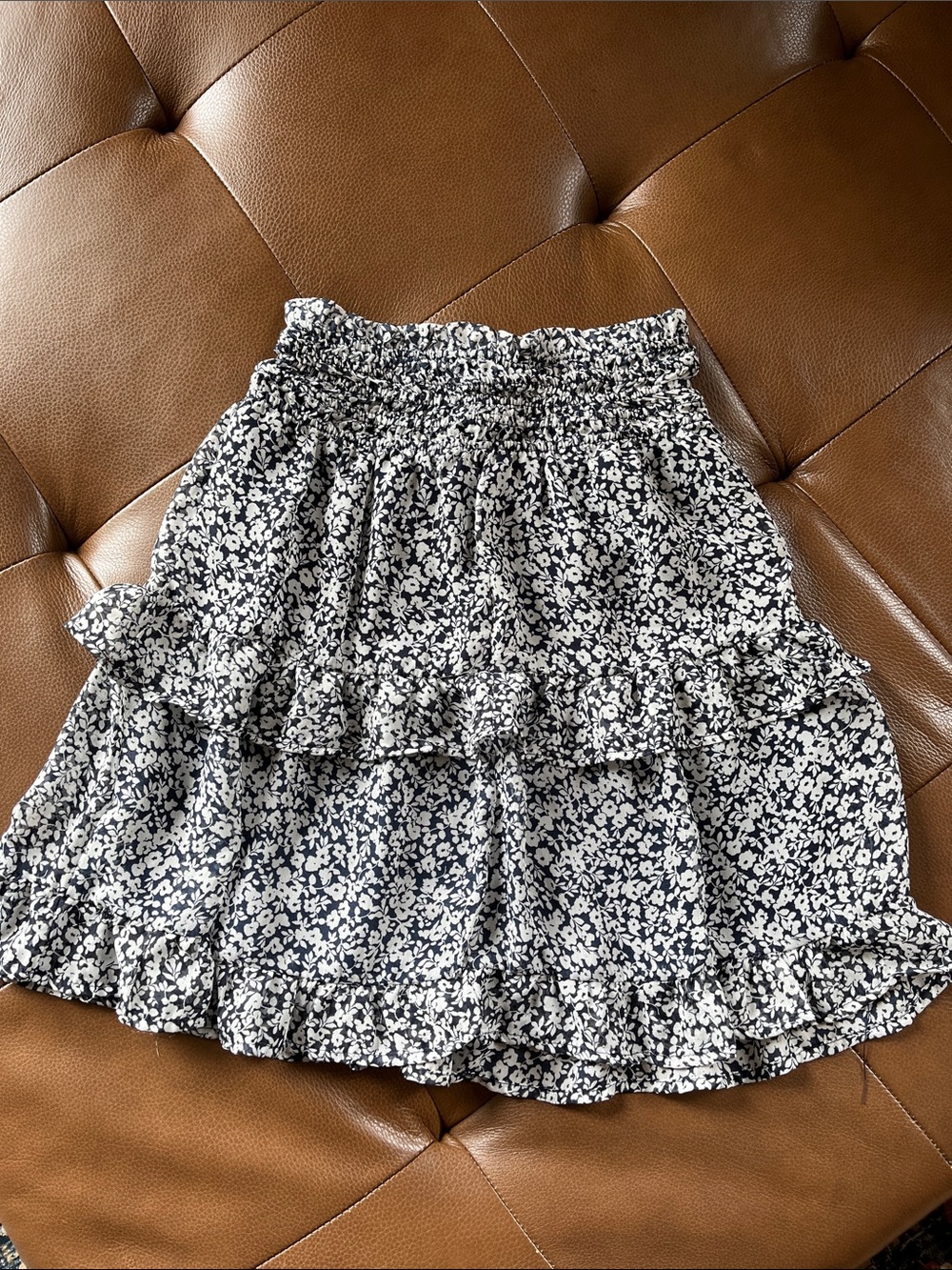 Juniors Navy & White Floral Ruffle Tiered Skirt